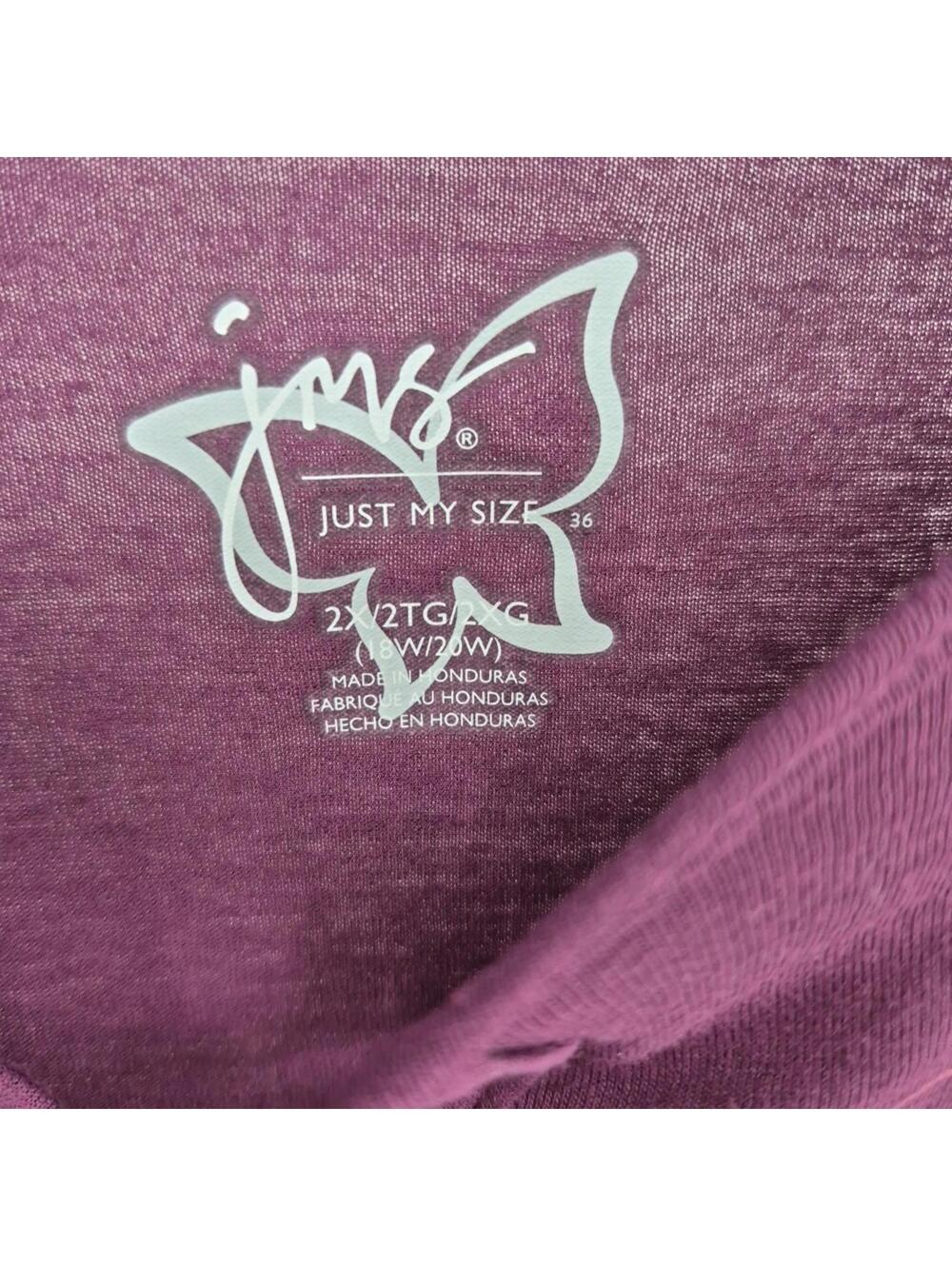 JMS Just My Size Women Top 2X Purple Shirt Floral Balloon 3/4 Sleeve Tee - Picture 7 of 14